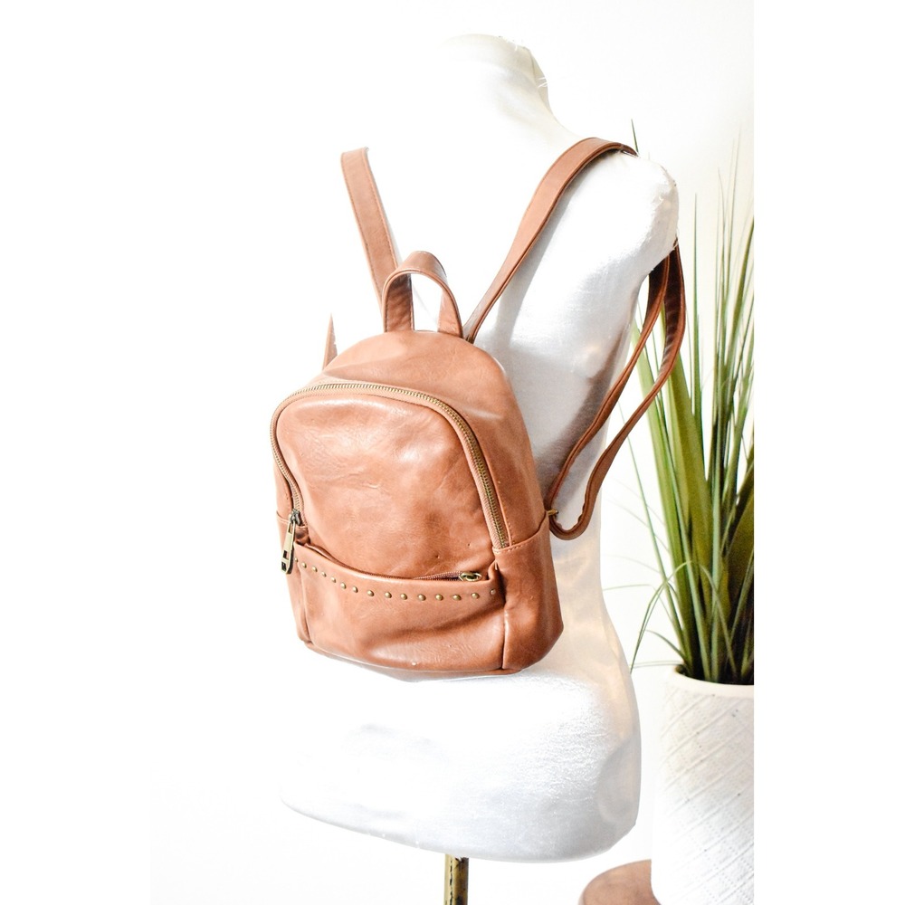 Madden Girl Mini Backpack Womens OS Cognac Brown Y2K Studded Faux Leather